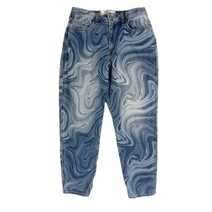 Hollister Curvy High Rise Mom Jean Junior Size 7 Stretch Groovy Marbled Print